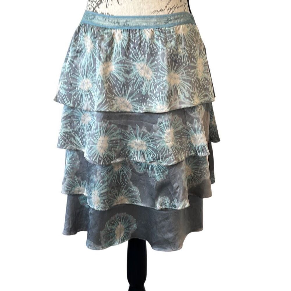 Rebecca Taylor Silk Layered tiered Ruffle midi classic Grey Skirt 6